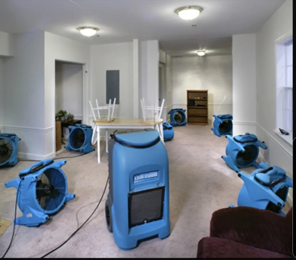 Air movers and dehumidifier setup for Water Extraction & Removal in Emerson